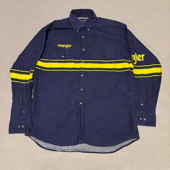 Wrangler Other - Wrangler Western Shirt Mens XL Navy Blue Stripe Embroidered Long Sleeves Cowboy